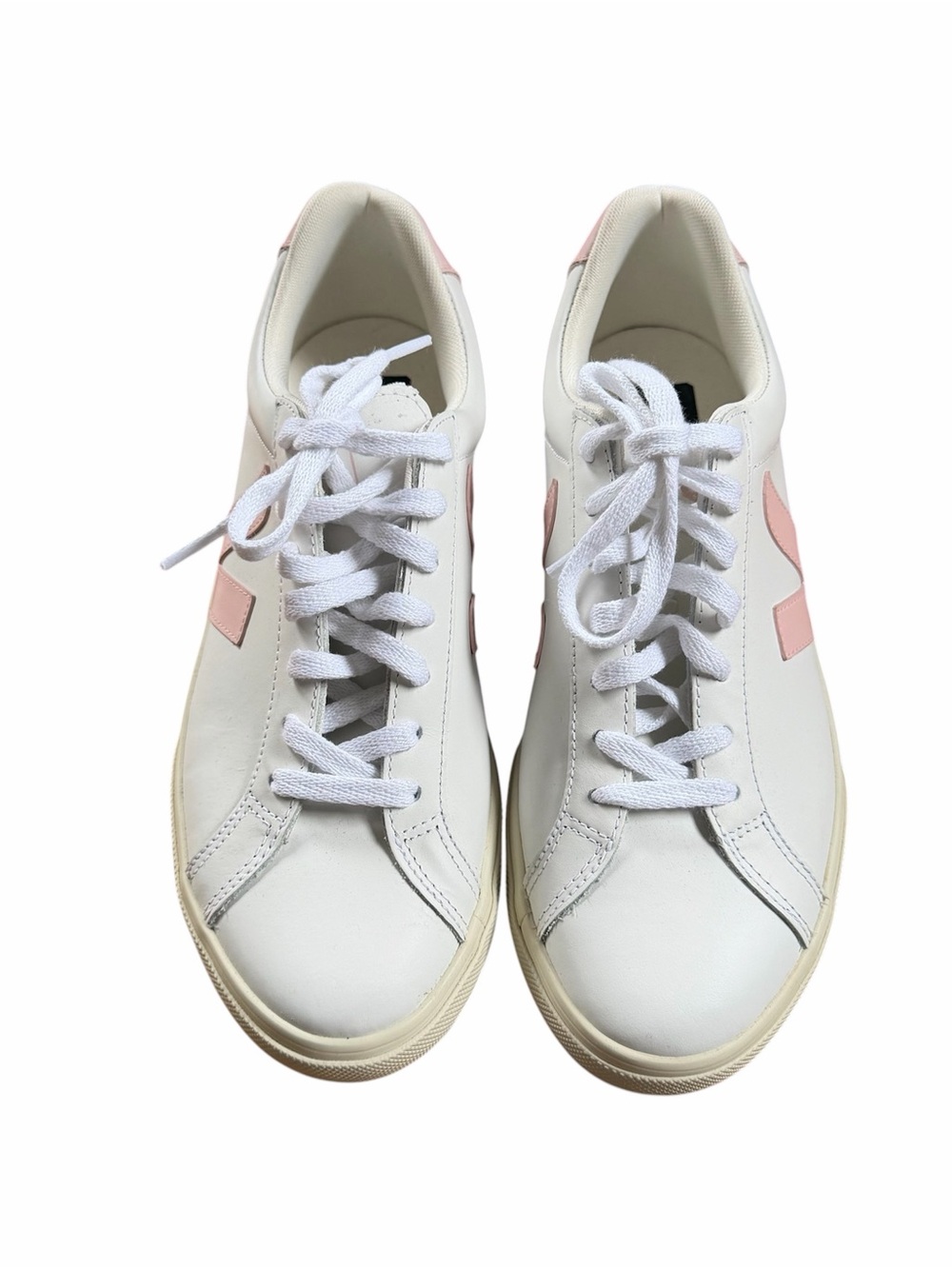 Veja Campo Esplar Leather White Petale Sneakers with Pale Pink V Accent - Picture 5 of 9
